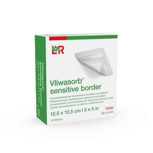 Vliwasorb sensitive border mit Silikon steril, 12,5x12,5cm, 10 Stück